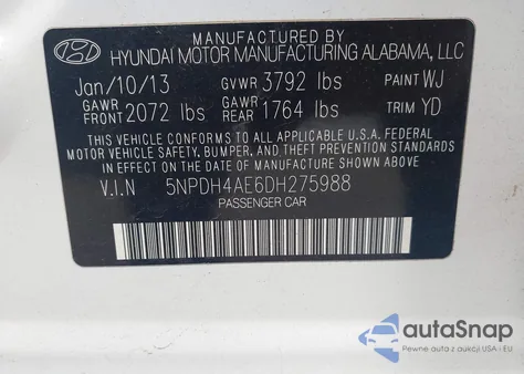 2013 Hyundai Elantra Gls from USA, damaged, VIN 5NPDH4AE6DH275988
